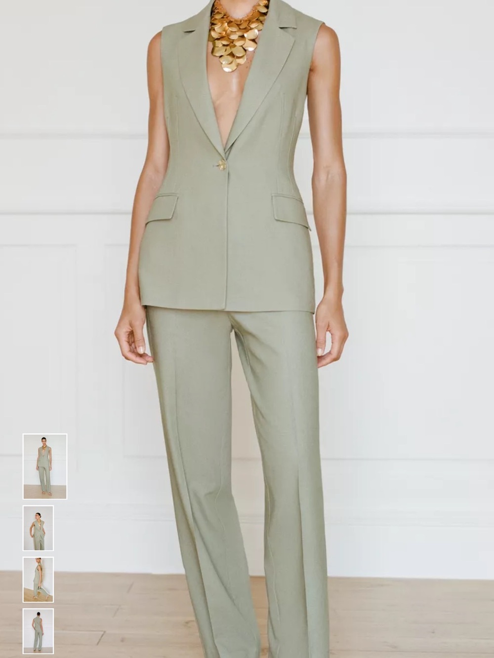 Zara Sleeveless Tailored Vest and Wide-Leg Trousers - Sage